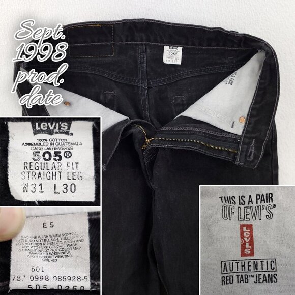 Levi's Vintage 505 Jeans 90s Black Regular Straight Leg Men's "31x30" Real 30x30 - Picture 3 of 11